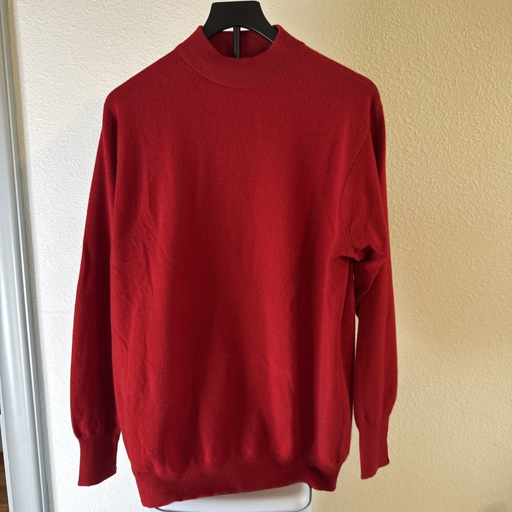 Bullock & Jones Men's Red Cashmere Knit Mock Neck Pullover Sweater Size L